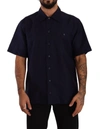 Dolce & Gabbana Navy Blue Button Down Short Sleeves Shirt In Navy Blue