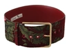 Dolce & Gabbana Red Embroidered Leather Gold Logo Metal Buckle Belt In Multicolor