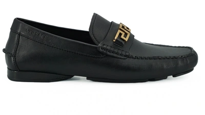 Versace Black Calf Leather Loafers Shoes