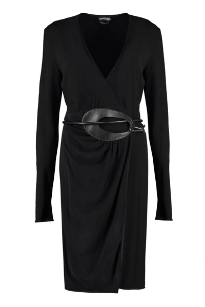 Tom Ford Jersey Wrap Mini Dress In Black