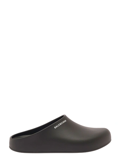 Balenciaga Pool Closed Logo-printed Rubber Slides In Black