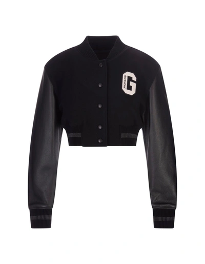 Givenchy Women's College Cropped Varsity Jacket In Wool And Leather In Nero