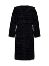 Versace Logo Towelling Belted Robe In Black