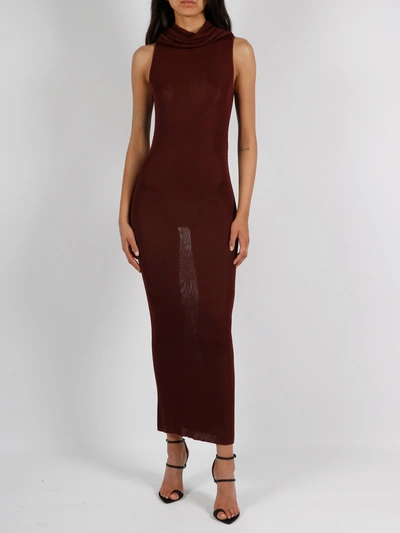 Saint Laurent Hooded Maxi Dress In Red