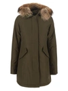 Woolrich Detachable Fur Collar Parka Coat In Dark Green