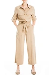 Max Studio Peach Skin Roll Sleeve Utility Jumpsuit In Khaki