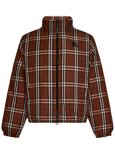 Burberry Check Puffer Jacket In Brown
