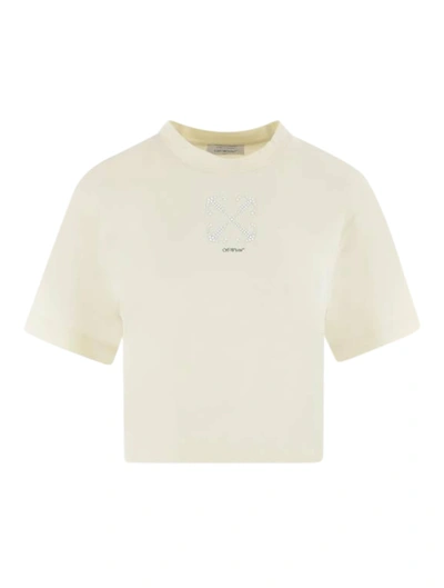 Off-white Embroidered Mini Arrow Fitted Tee In Bieg