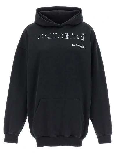 Balenciaga Logo Print Hoodie In White/black