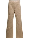 PALM ANGELS PALM ANGELS BEIGE CARGO PANTS WITH EMBROIDERED PALM IN COTTON DENIM WOMAN