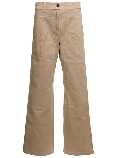 Palm Angels Gd Bull Cargo Pants In Beige