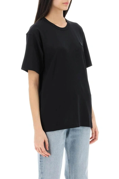 Acne Studios Logo Face T-shirt Organic Cotton In Black