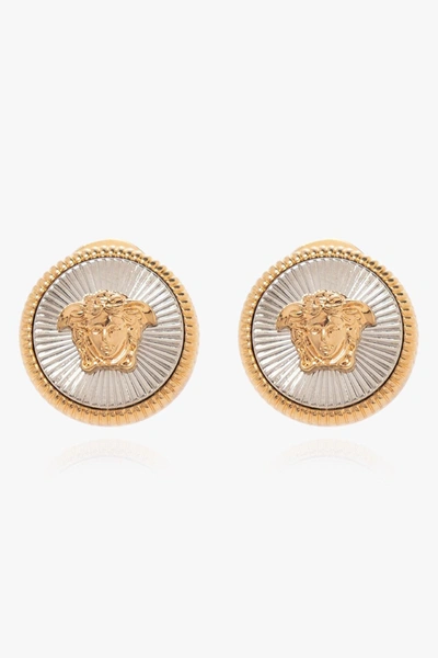 Versace Medusa Face Earrings In Gold/silver