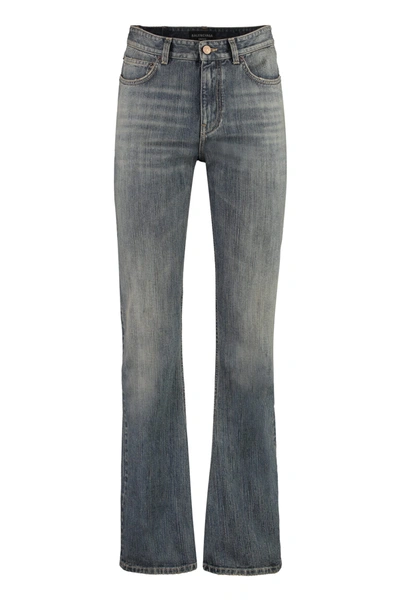Balenciaga Distressed Bootcut Jeans In Blue Light Ring