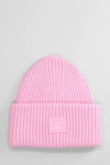 Acne Studios Face-patch Ribbed-knit Beanie In Rose-pink