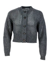 BRUNELLO CUCINELLI BRUNELLO CUCINELLI LONG-SLEEVED MESH CARDIGAN SWEATER IN FINE WOOL, CASHMERE AND MOHAIR EMBELLISHED 