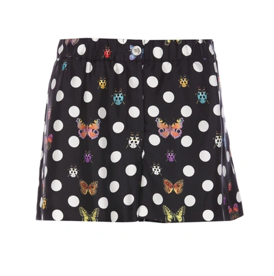 Versace Graphic-pattern Mid-rise Silk Shorts In Black