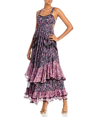 Pre-owned Rococo Sand Printed Tiered Maxi Dress In Black