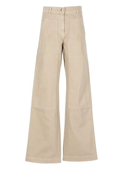 Palm Angels Mid-rise Straight-leg Trousers In Cream