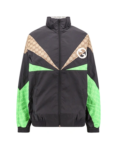 Gucci Nylon Zip Jacket In Black,multicolor