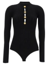 Balmain Button-embellished Knitted Bodysuit In Black