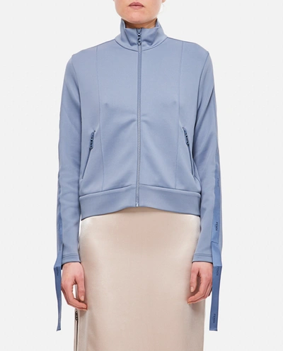 Fendi Logo Tape Zip-up Sweatshirt In Clear Blue