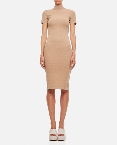 Fendi Monogrammed Turtleneck Dress In Beige