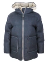 Brunello Cucinelli Long Down Jacket In Soft Wool Padded With Real Goose Down With Detachable Front With Hood. In Grey