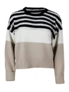 BRUNELLO CUCINELLI BRUNELLO CUCINELLI LONG-SLEEVED CREWNECK SWEATER IN FINE WOOL, CASHMERE AND SILK WITH STRIPED PATTER