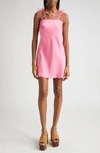 Cult Gaia Karosi Feather Trim Strappy Satin Minidress In Rosado