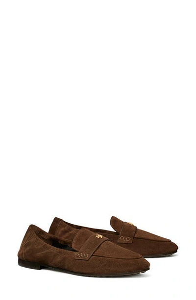 Tory Burch Round-toe Suede Ballet Loafers In Brown