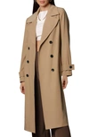 Avec Les Filles Stretch Crepe Double Breasted Trench Coat In Khaki