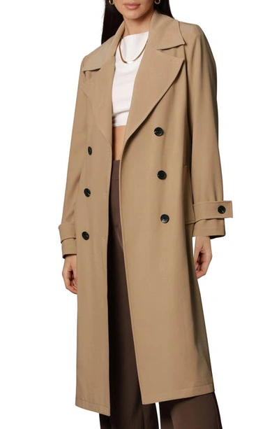 Avec Les Filles Stretch Crepe Double Breasted Trench Coat In Khaki