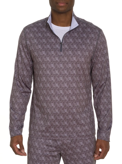 Robert Graham Men's Iron Skull Quarter-zip Sweater In Grey