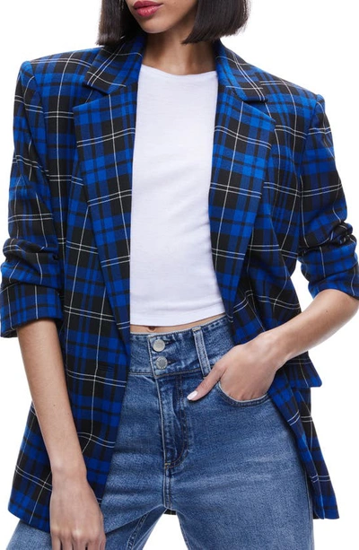 Alice And Olivia Ashley Plaid-pattern Blazer In Schoolgirl Plaid Sapphire