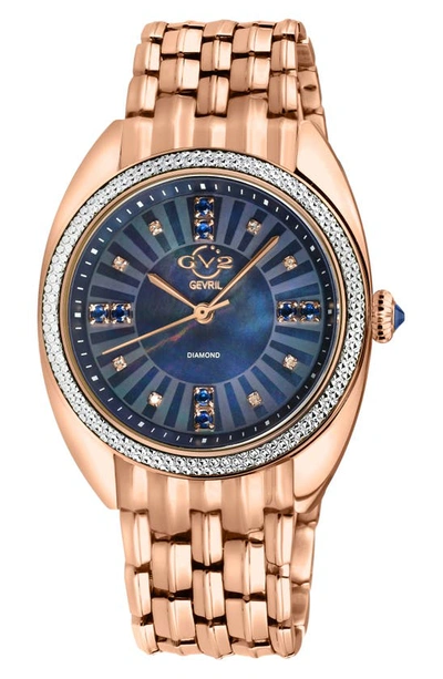 Gv2 Palermo Blue Mother Of Pearl Dial Diamond Bracelet Watch, 35mm In Rose Gold