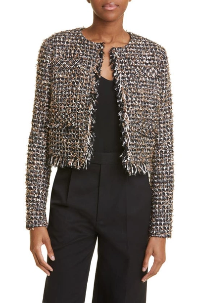 Jason Wu Collection Tinsel Tweed Cotton Blend Crop Jacket In Black Chalk Gold
