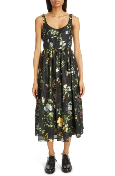 Erdem Blur Floral Jacquard Sleeveless Fit-&-flare Midi Dress In Black