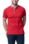 MACEOO MOZART SOLID RIPPLE RED PIQUÉ BUTTON-DOWN POLO