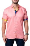 Maceoo Galileo Pazole Pink Short Sleeve Cotton Button-up Shirt In Pink