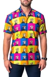 Maceoo Galileo Ape Print Short Sleeve Cotton Button-up Shirt In Yellow Multi