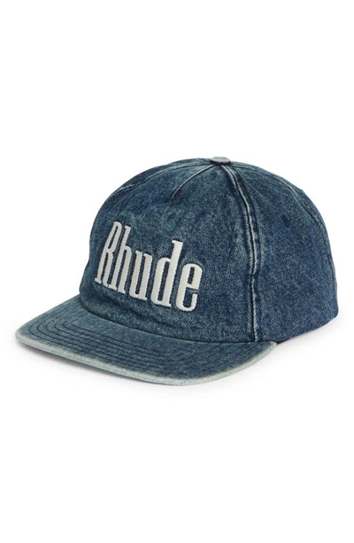 Rhude Indigo Logo Denim Cap In Blue