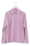 Tekla Organic Cotton Poplin Button-up Pajama Shirt In Purple Pink