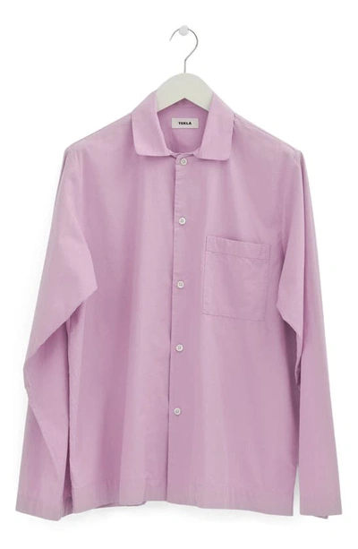 Tekla Organic Cotton Poplin Button-up Pajama Shirt In Purple Pink