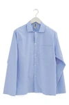Tekla Organic Cotton Poplin Button-up Pajama Shirt In Pin Stripes