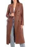 Avec Les Filles Water Resistant Faux Leather Trench Coat In Sienna