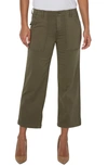 Liverpool Los Angeles Crop Wide Leg Twill Cargo Pants In Myrtle Green