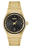 Hugo Boss Men's Candor Gold Ion Plated Stainless Steel Bracelet Watch 41mm In Black