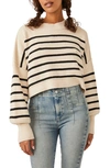 Free People Striped Easy Street Cropped Sweater In Pearl Combo