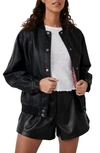 Free People Wild Rose Faux Leather Bomber Jacket In Black